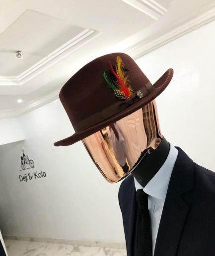 Dark brown Bowlers Hat with feathers detailings Design