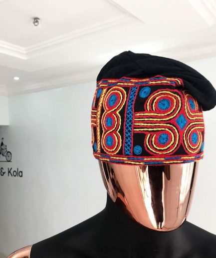 Light Blue, Orange, Red and Yellow Embroidery Yoruba Fila/hat