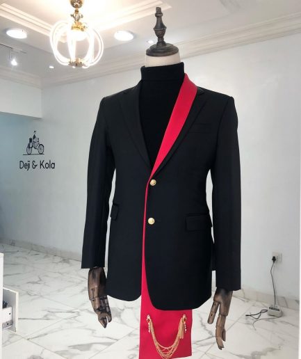 A charcoal Black "Falz" classic Tuxedo Suit