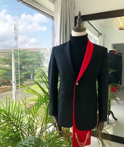 A charcoal Black "Falz" classic Tuxedo Suit