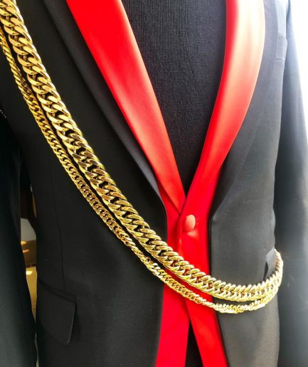 A Charcoal Black "Malian" dual-colour and chain-detailed tuxedo Suit