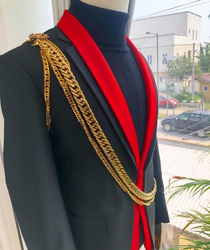 A Charcoal Black "Malian" dual-colour and chain-detailed tuxedo Suit