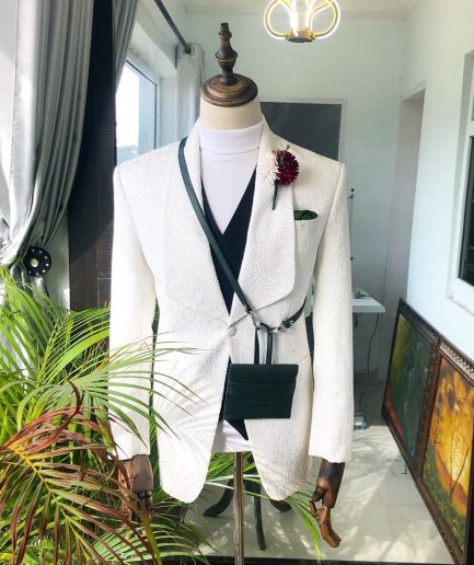 An Ivory White  “Wedding In The Jungle” shawl lapel tuxedo suit