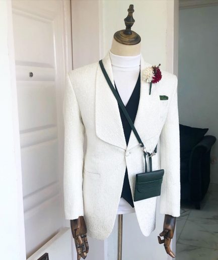 An Ivory White  “Wedding In The Jungle” shawl lapel tuxedo suit