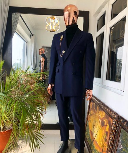 A Navy Blue Double Breasted corporate Peak lapel suit