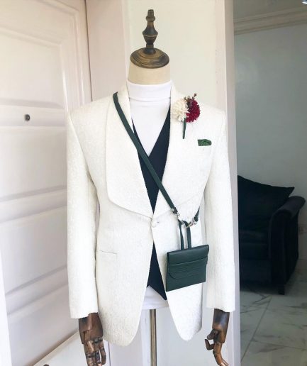 An Ivory White  “Wedding In The Jungle” shawl lapel tuxedo suit