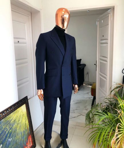 A Navy Blue Double Breasted corporate Peak lapel suit