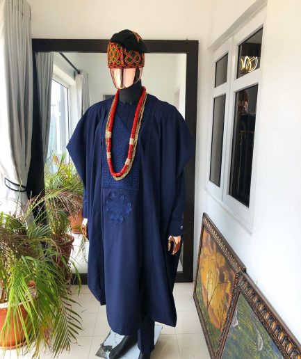 A Navy Blue metallic wire embroidery details Agbada