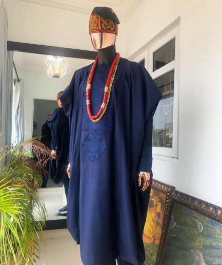 A Navy Blue metallic wire embroidery details Agbada