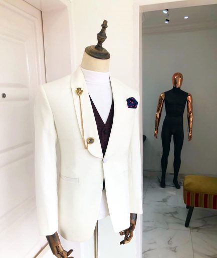 An Ivory “White Ivorian” Shawl Lapel tuxedo Suit