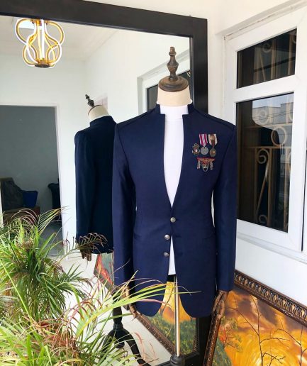 A Navy Blue "7th Battalion” Military Style suit