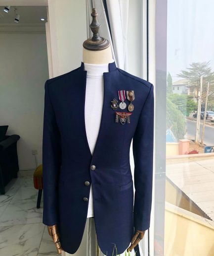 A Navy Blue "7th Battalion” Military Style suit
