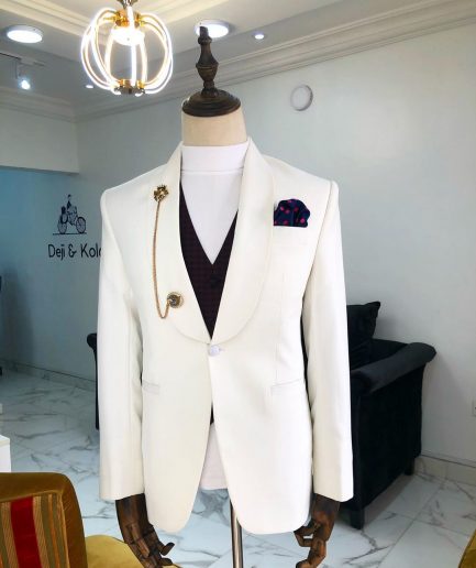 An Ivory “White Ivorian” Shawl Lapel tuxedo Suit