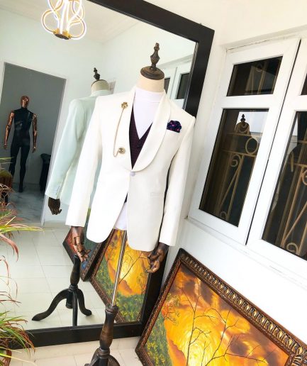 An Ivory “White Ivorian” Shawl Lapel tuxedo Suit