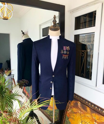 A Navy Blue "7th Battalion” Military Style suit