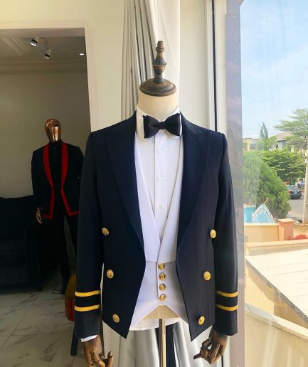 A Navy Blue Royal “Marine” Ceremonial peak lapel Suit