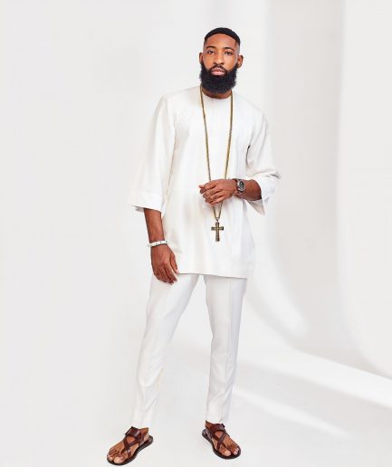 A Milk White embroidery detailing African Agbada