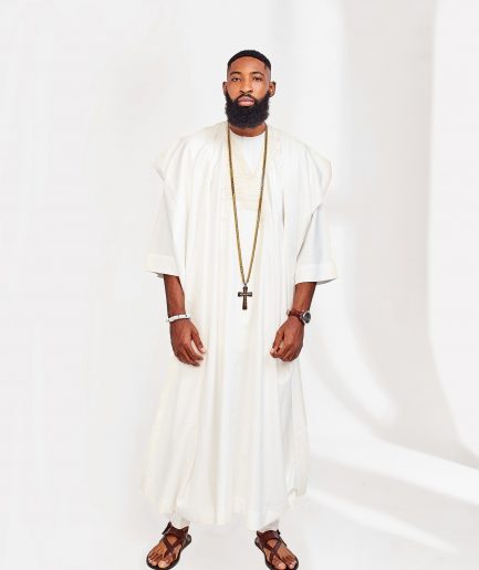 A Milk White embroidery detailing African Agbada