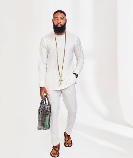 A White Slide-Neck African Kaftan, Jacquard Jacket, Trench