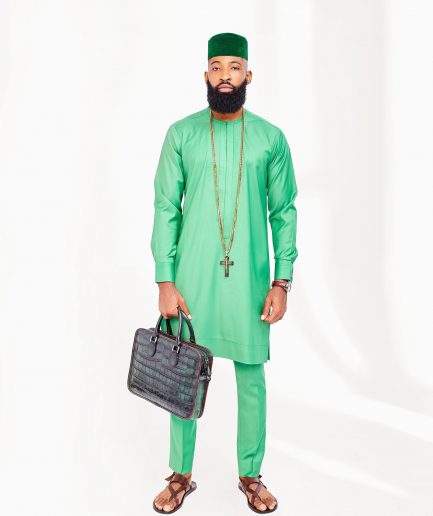 A Lemon Green African Senator Kaftan and a Long Greek Military Jacket