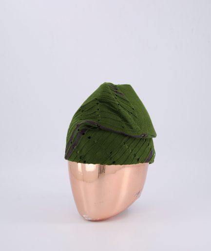 An Olive Green Aso oke Yoruba Fila.