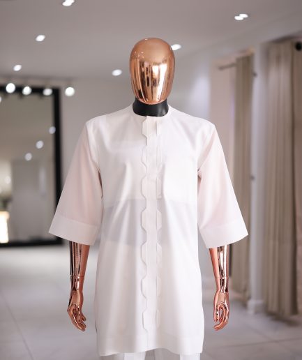 The Stepped Placket Kaftan Set - White
