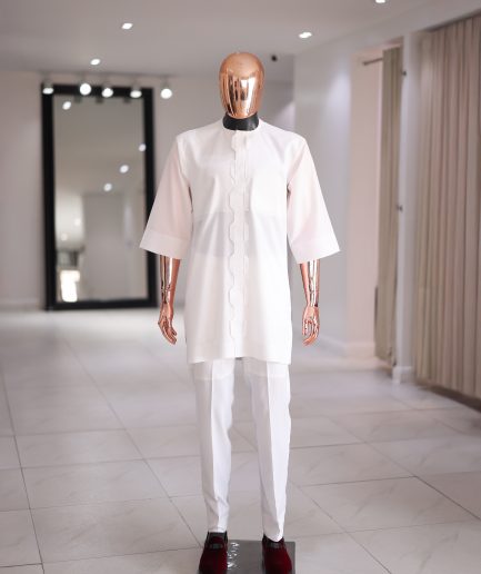 The Stepped Placket Kaftan Set - White