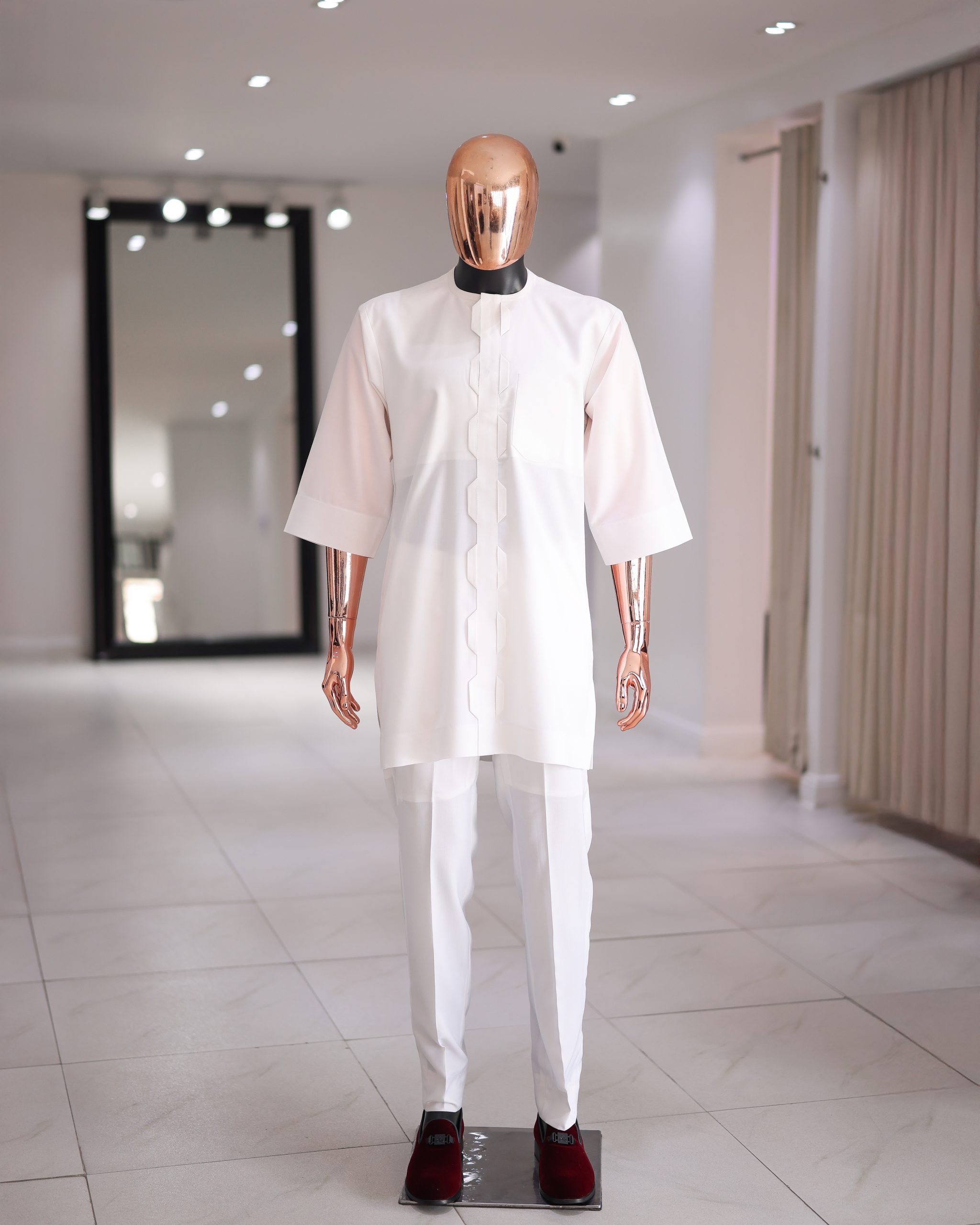 Shop Pure White Alkebulan embroidery Agbada | Deji & Kola