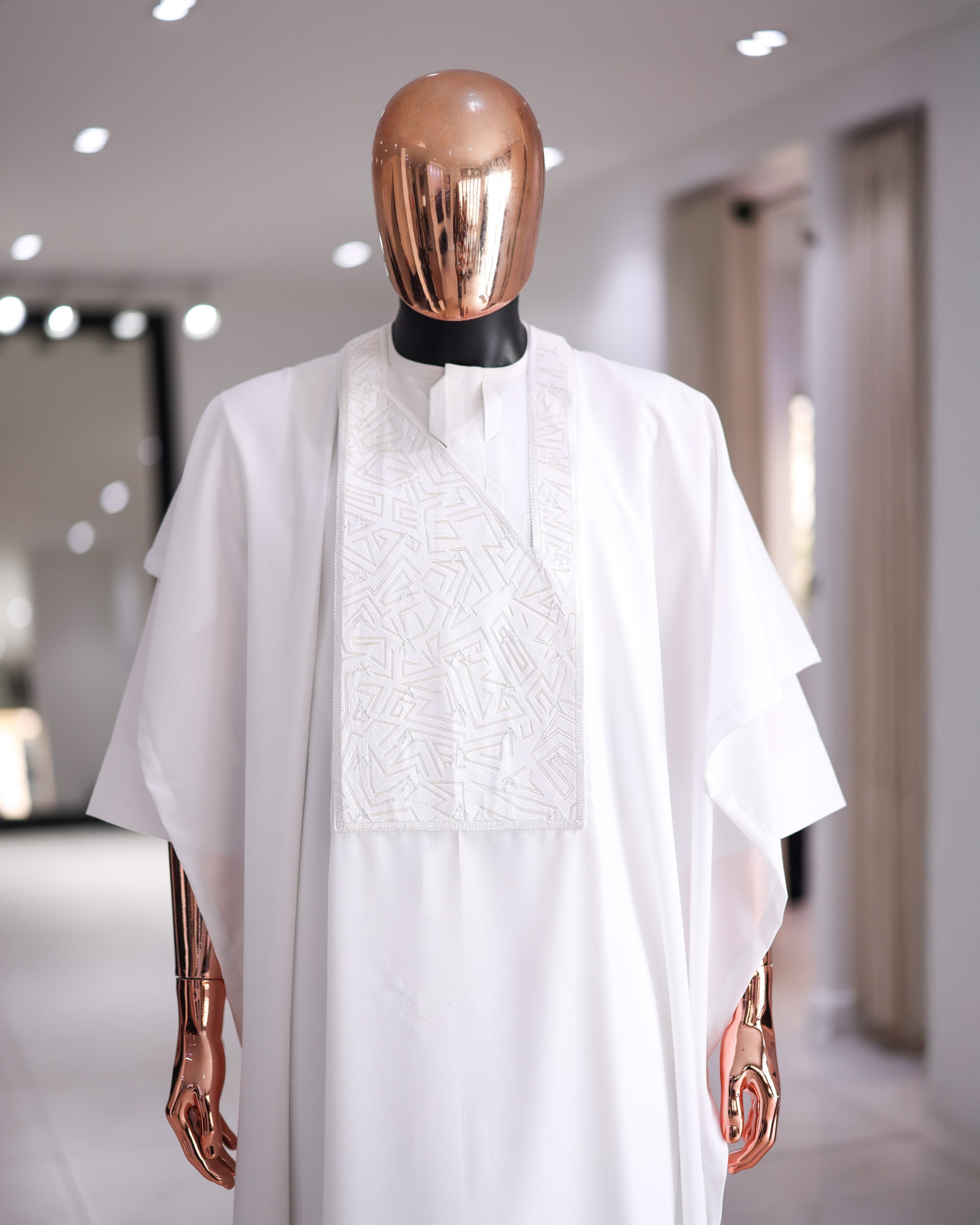 Shop Pure White Alkebulan embroidery Agbada | Deji & Kola