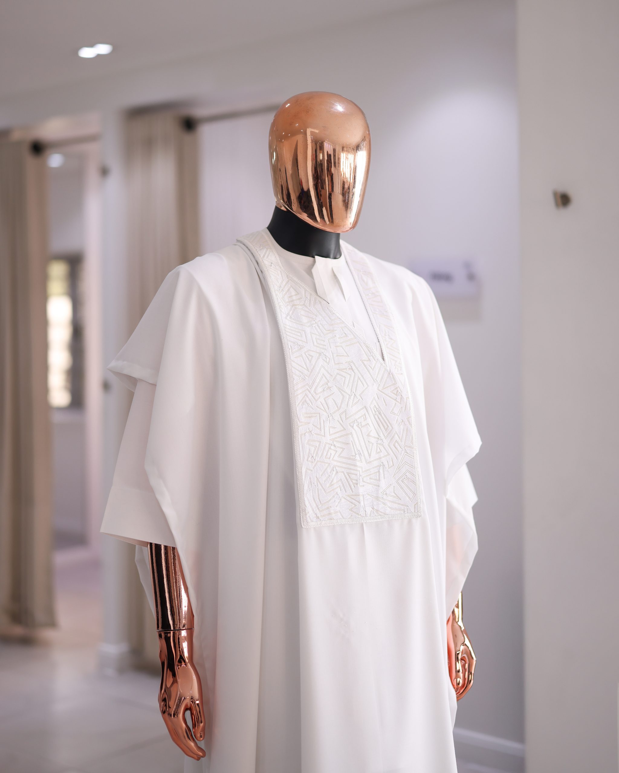 Shop Pure White Alkebulan embroidery Agbada | Deji & Kola
