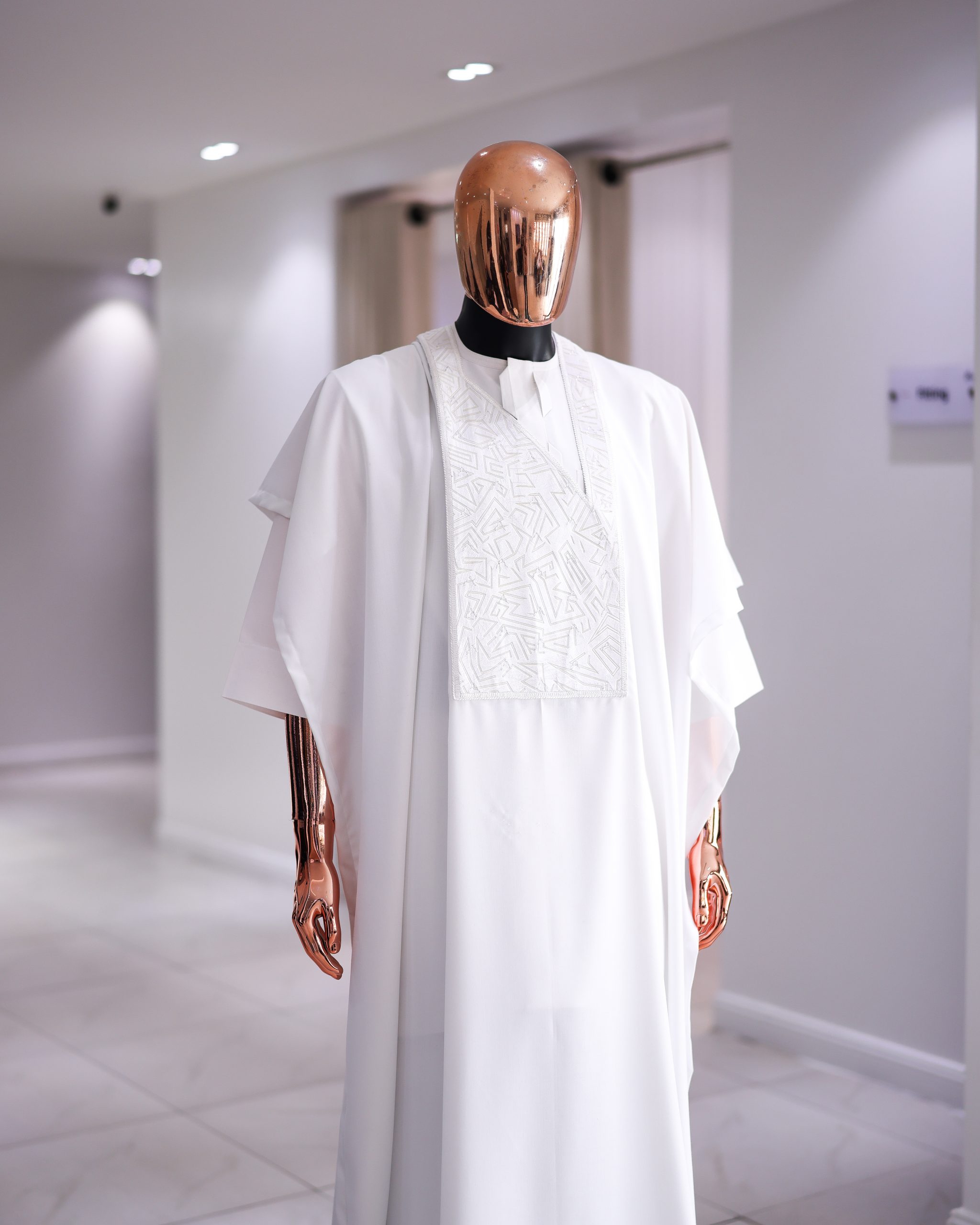 Shop Pure White Alkebulan embroidery Agbada | Deji & Kola