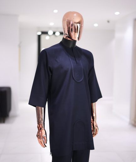 The Rounded Placket Kaftan Set - Navy