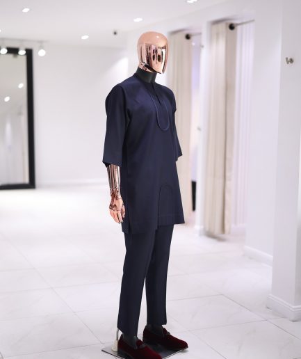 The Rounded Placket Kaftan Set - Navy