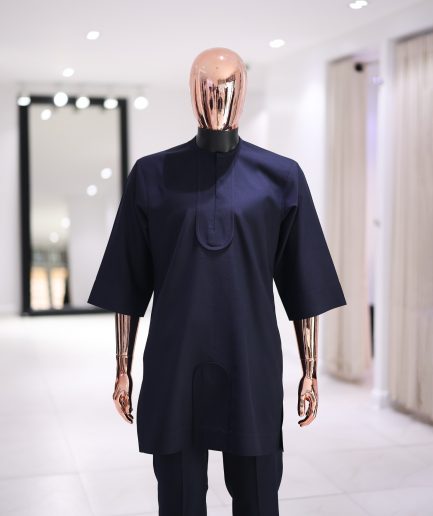 The Rounded Placket Kaftan Set - Navy