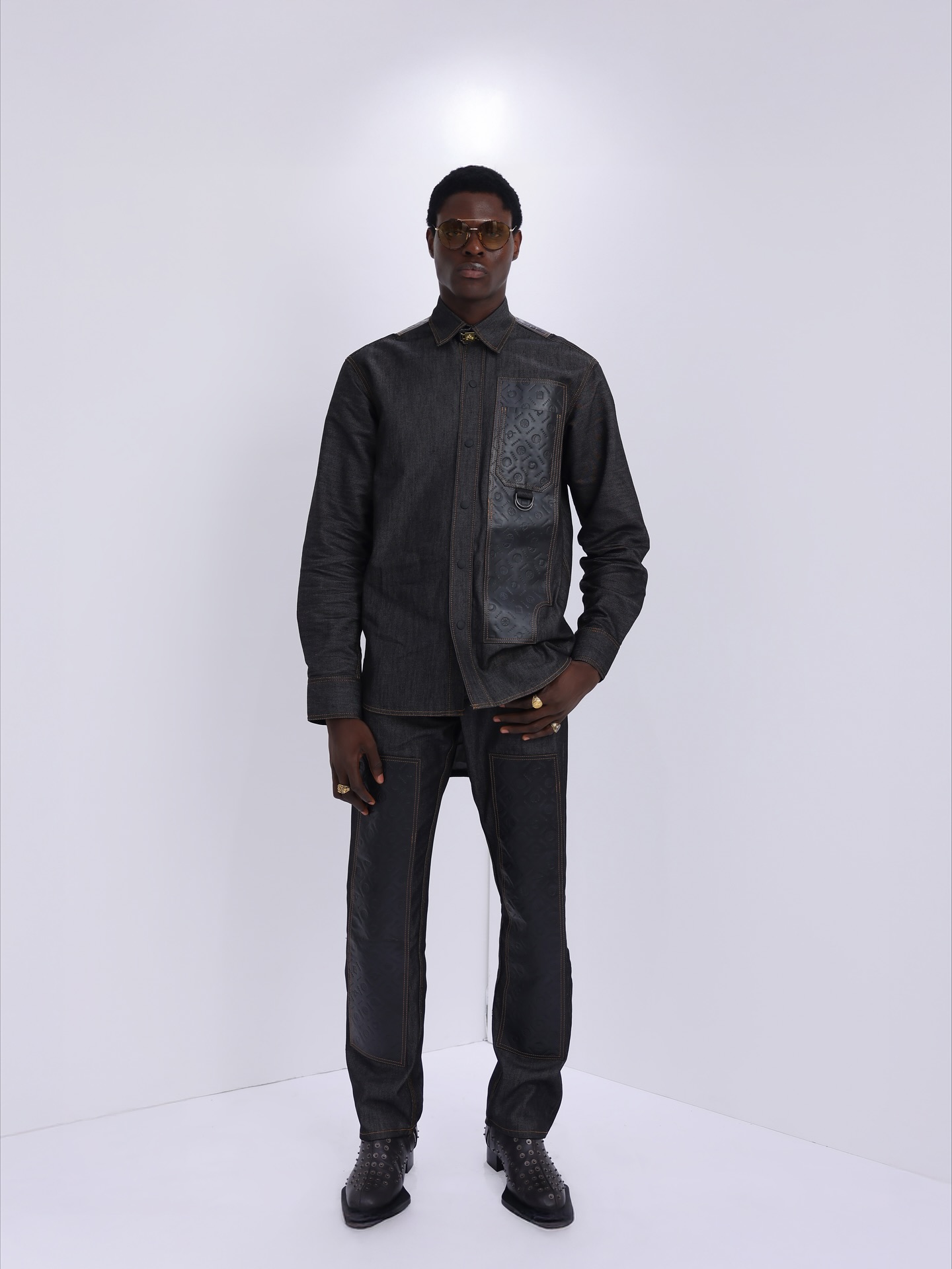 Shop Black-Grey Denim Set with Leather – UC3 -LK 3 | Deji & Kola