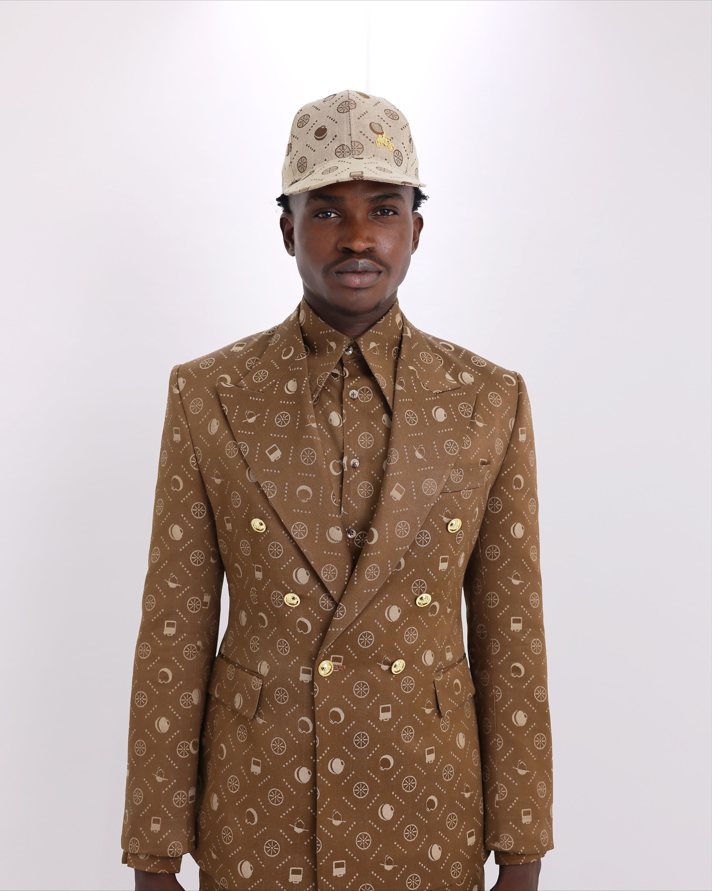 Shop Brown Denim Double-Breasted Suit - UC3-LK 8 | Deji & Kola