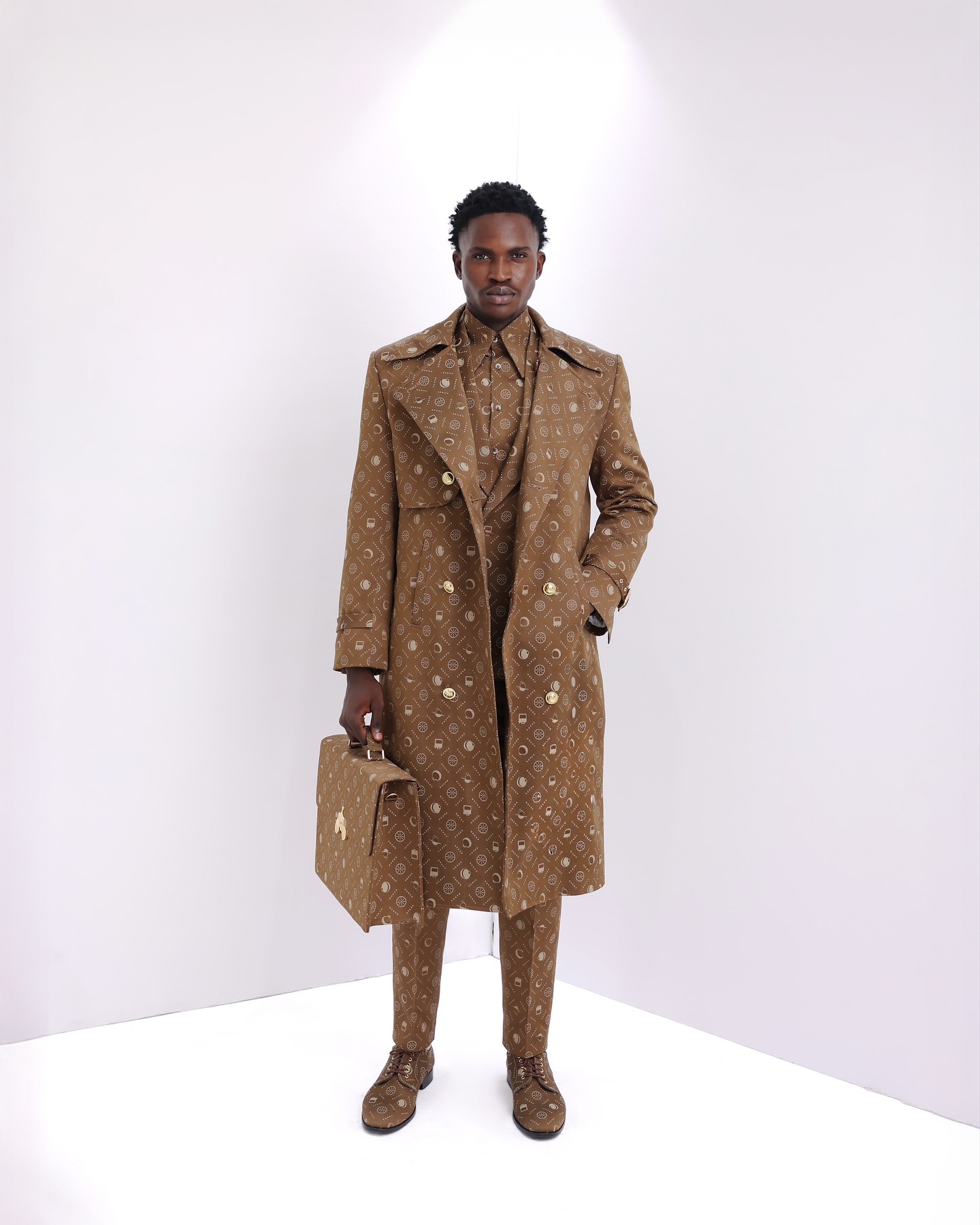 Shop Brown Denim Trench Set - UC3-LK 5 | Deji & Kola