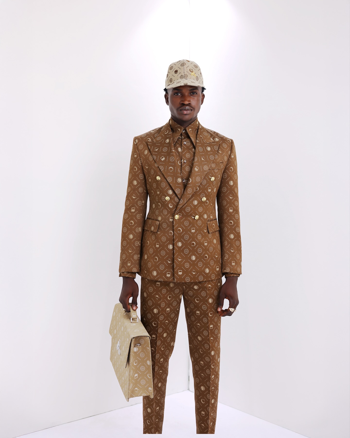 Shop Brown Denim Double-Breasted Suit - UC3-LK 8 | Deji & Kola