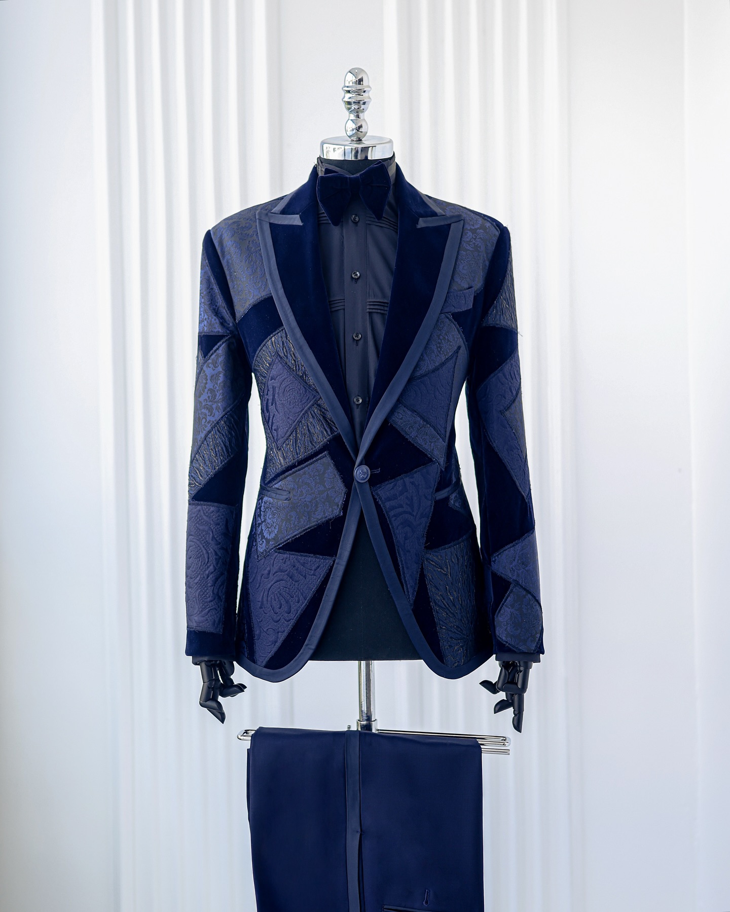 Shop Navy Blue Velvet Tuxedo - Patch & Zig Suit 6 | Deji & Kola