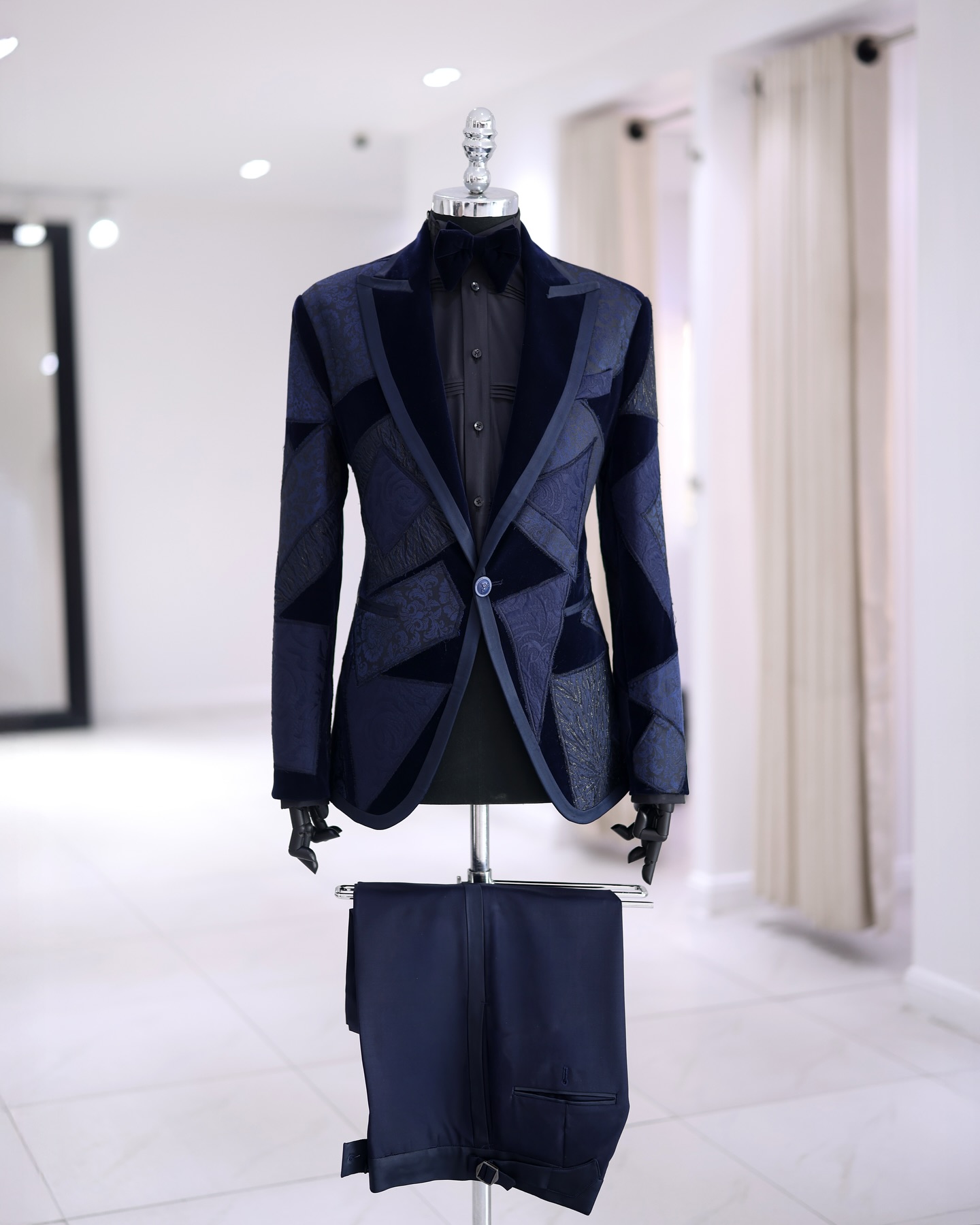 Shop Navy Blue Velvet Tuxedo - Patch & Zig Suit 6 | Deji & Kola