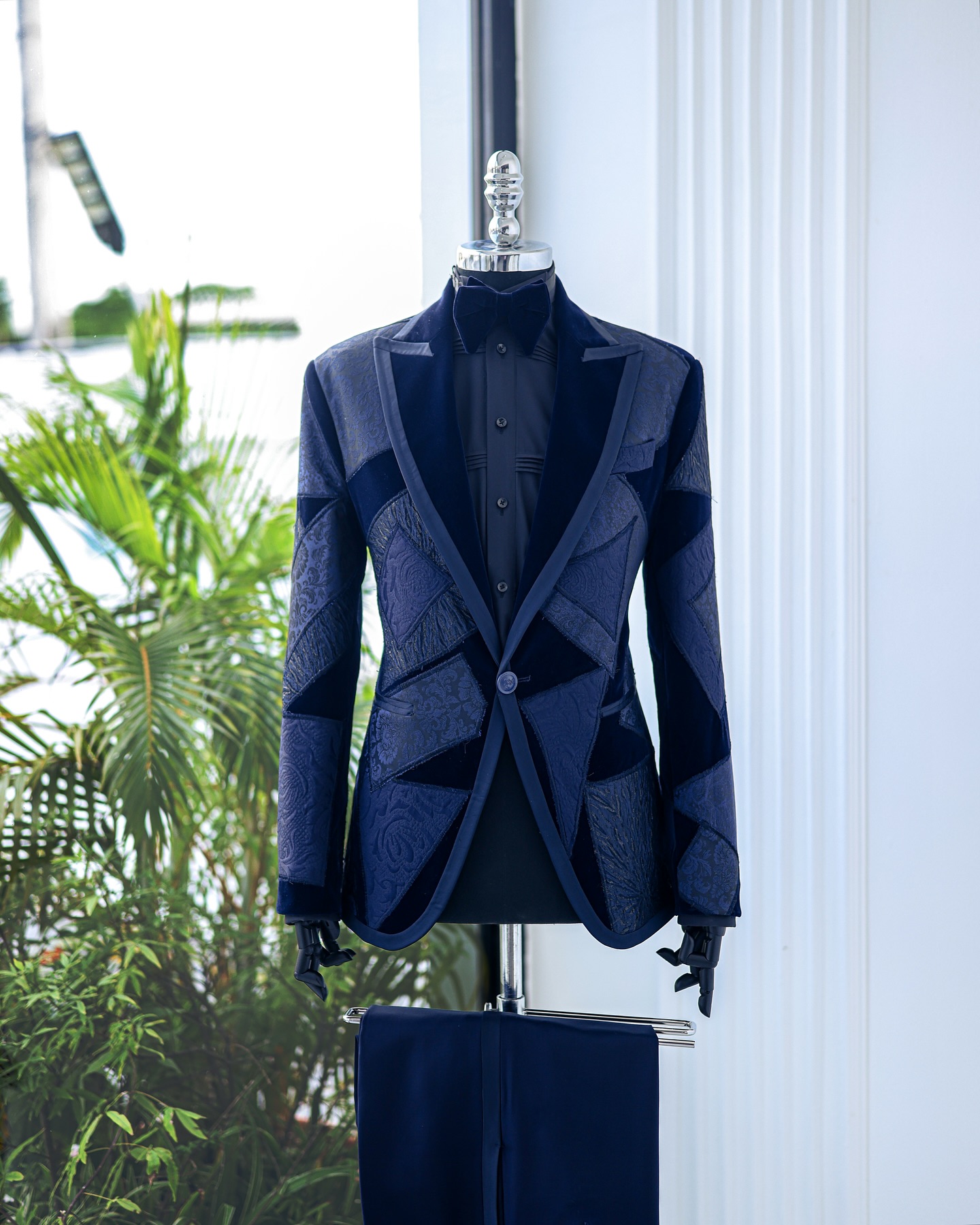 Shop Navy Blue Velvet Tuxedo - Patch & Zig Suit 6 | Deji & Kola