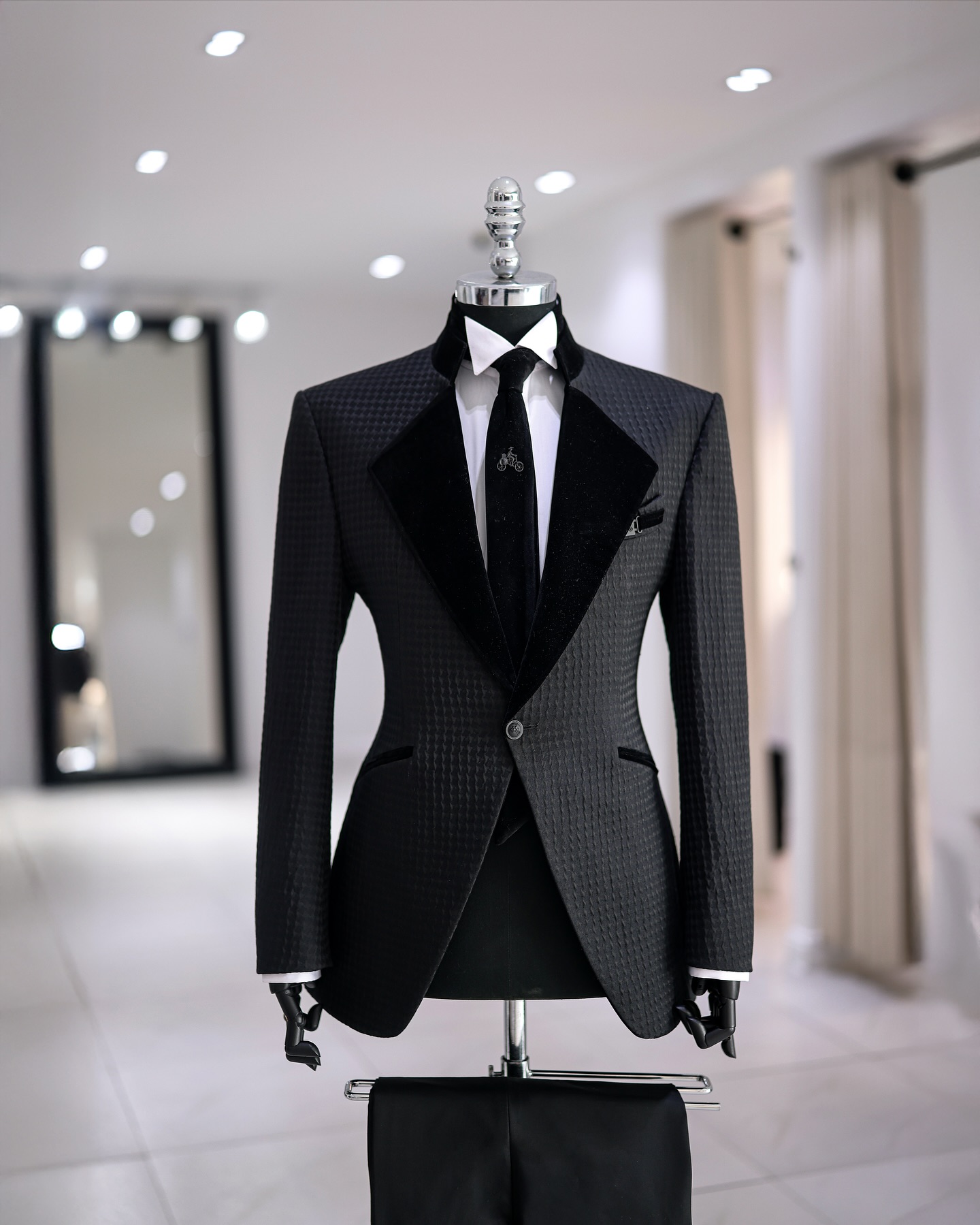 Shop Black Jacquard Tuxedo Suit - The HEA 6 suit | Deji & Kola