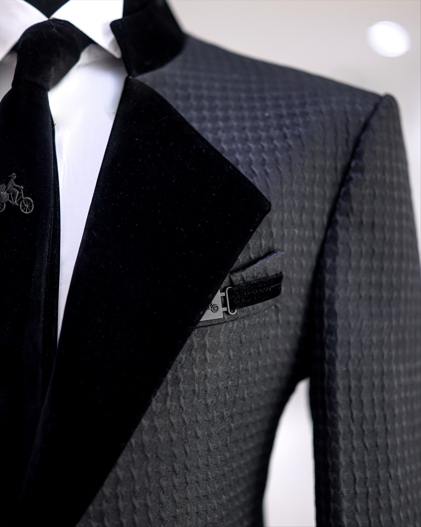 Shop Black Jacquard Tuxedo Suit - The HEA 6 suit | Deji & Kola