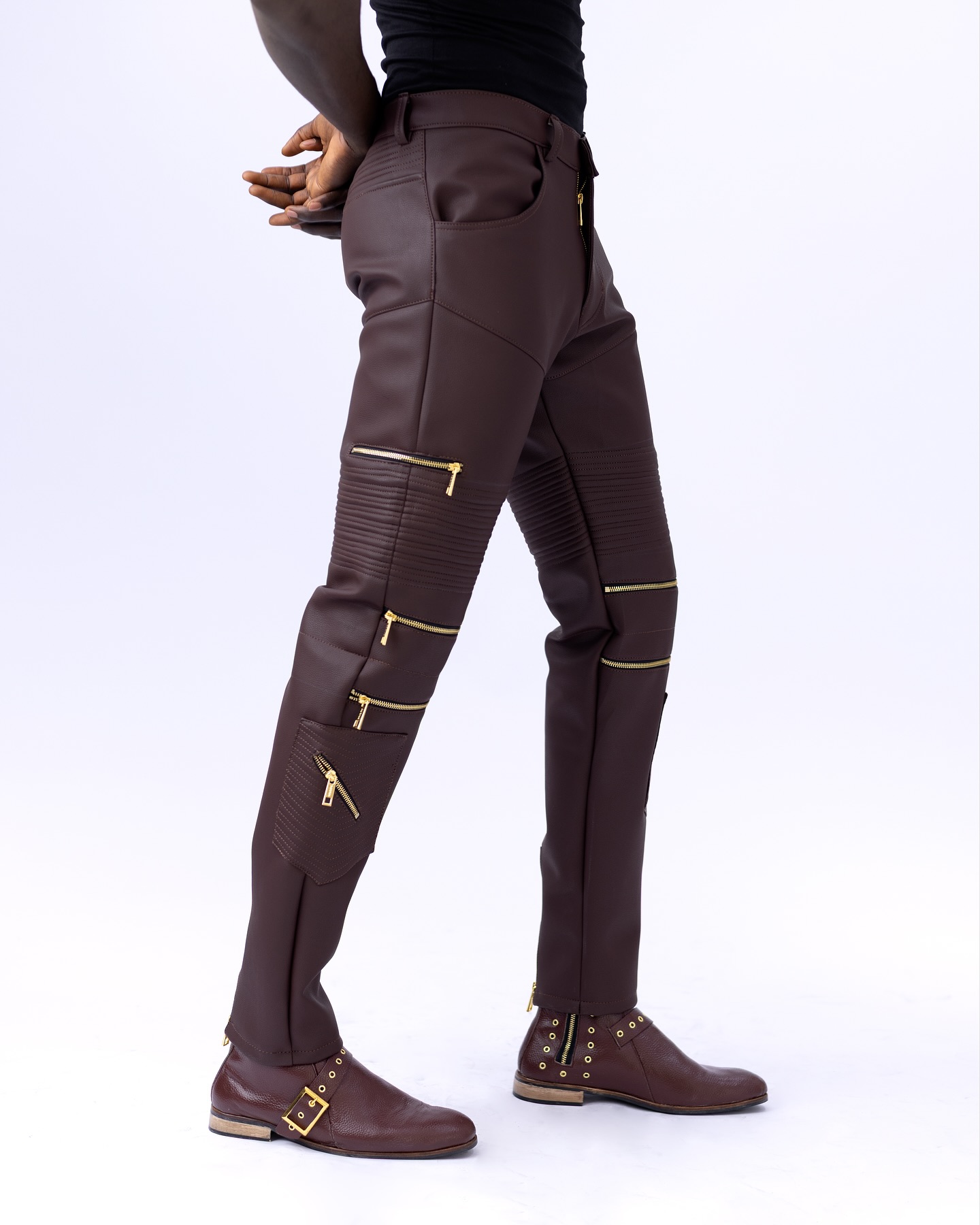 Shop Men’s Burgundy Leather Pants– UC3 -LK 7 | Deji & Kola