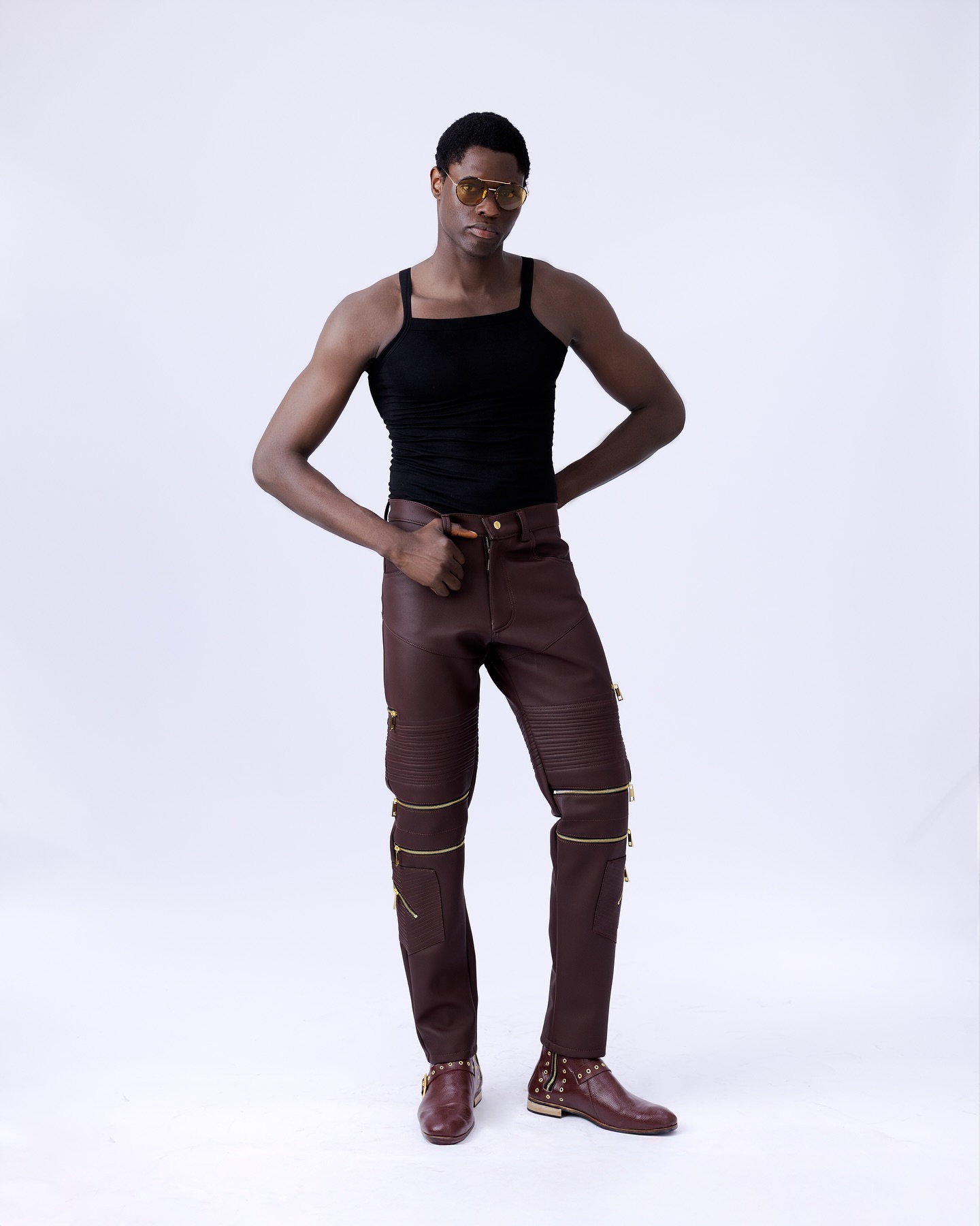 Shop Men’s Burgundy Leather Pants– UC3 -LK 7 | Deji & Kola