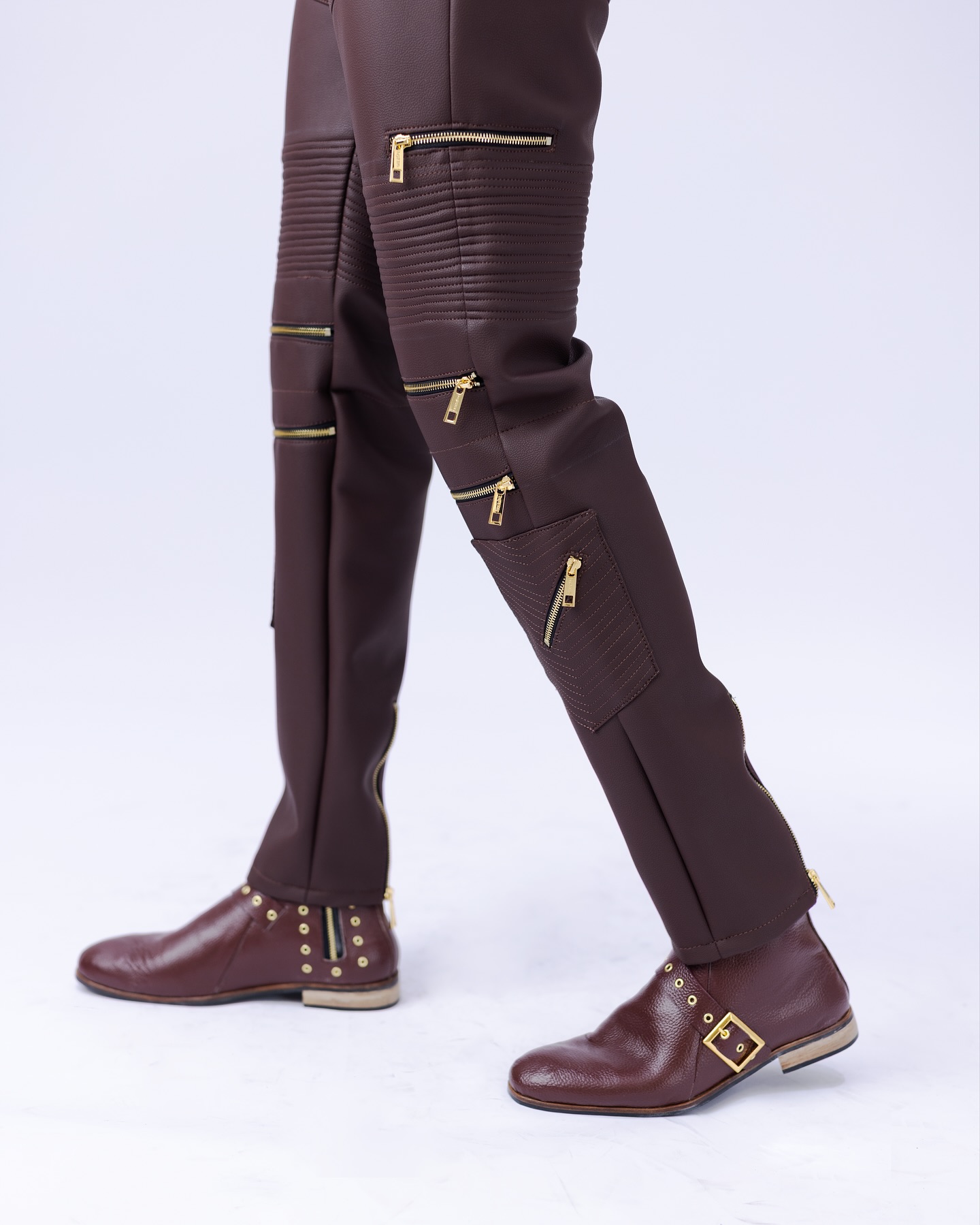 Shop Men’s Burgundy Leather Pants– UC3 -LK 7 | Deji & Kola