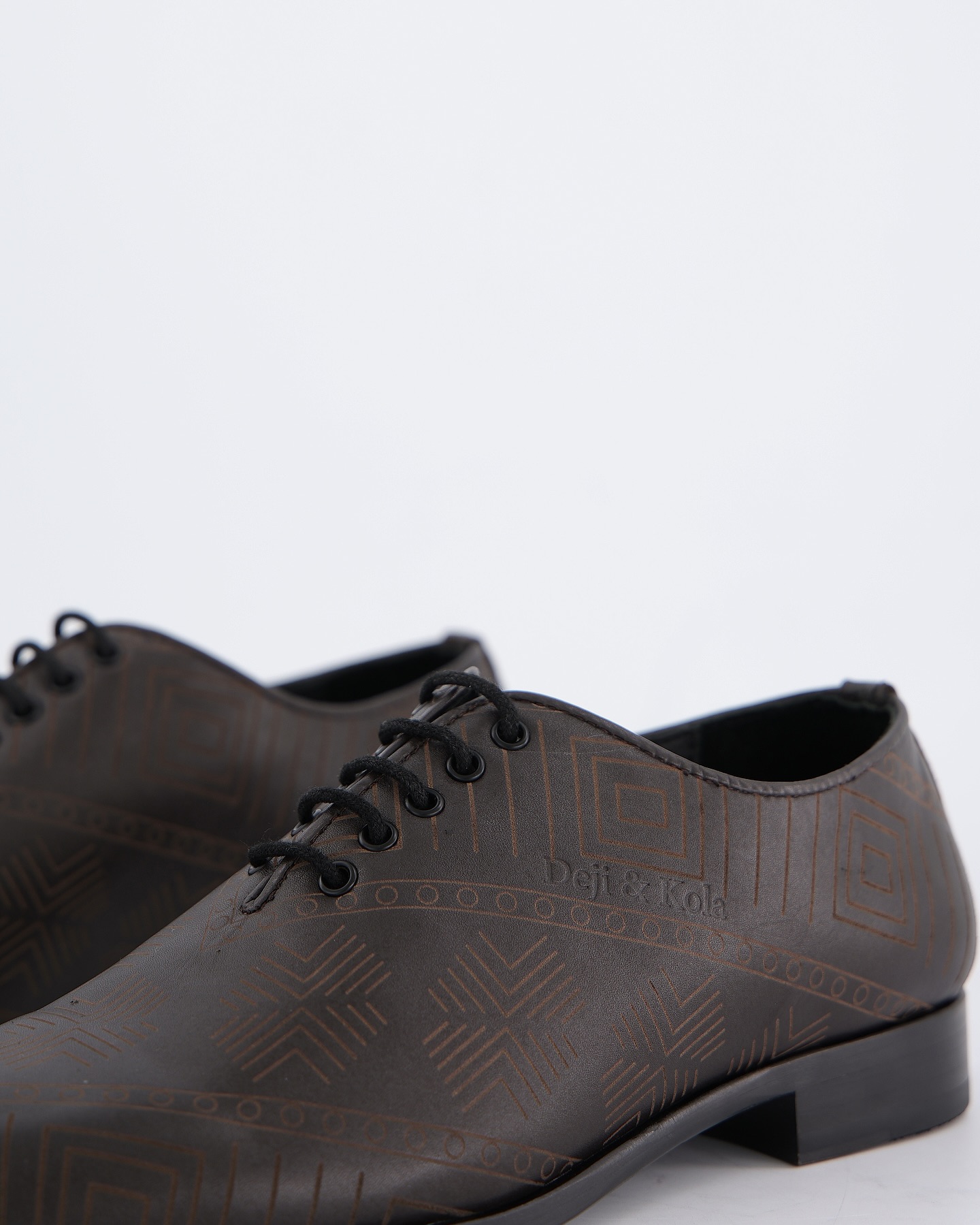 Shop Brown Derby Shoe with Alkebulan Pattern | Deji & Kola