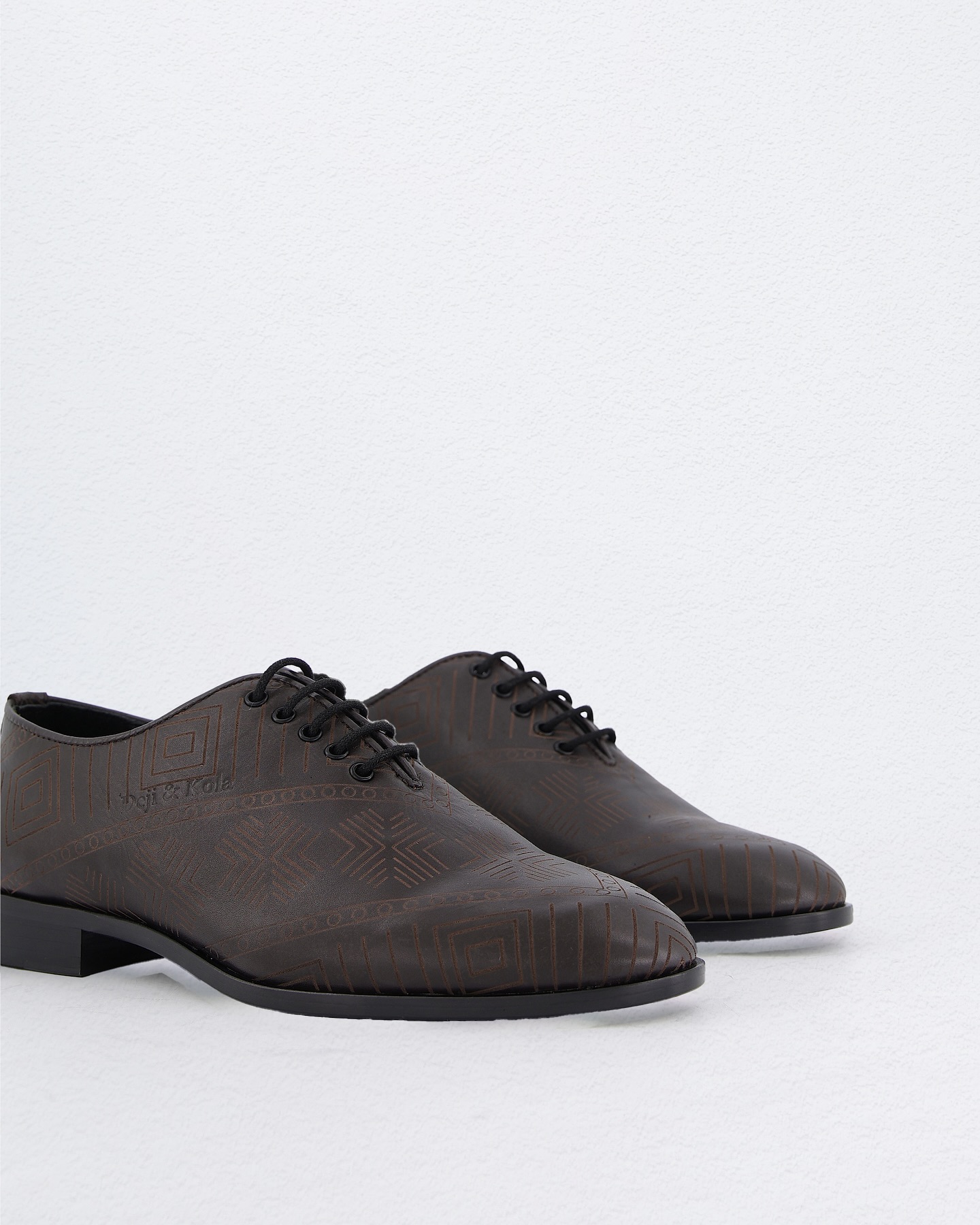 Shop Brown Derby Shoe with Alkebulan Pattern | Deji & Kola