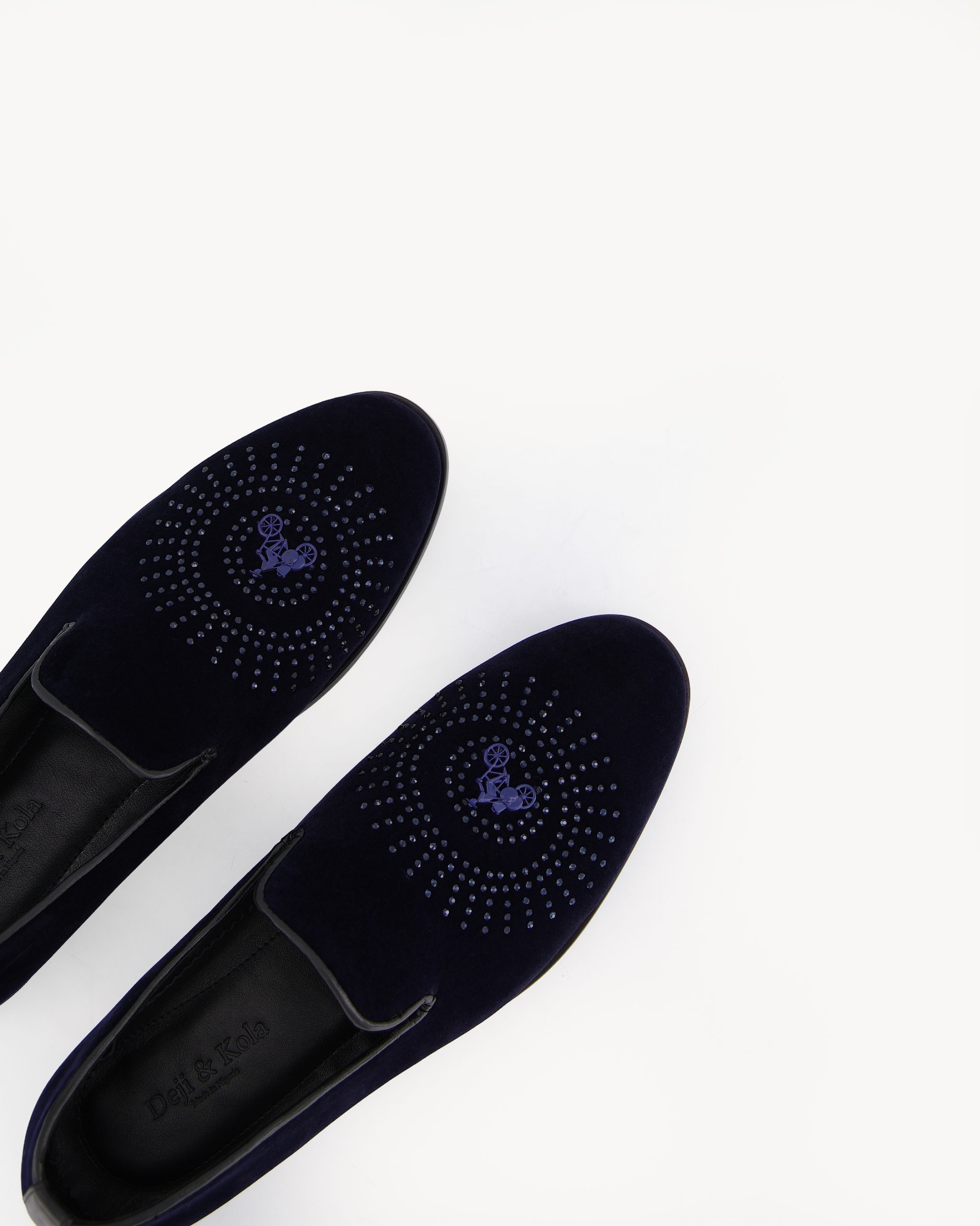 Shop Blue Velvet Slip-On Shoe with Circular Stones | Deji & Kola