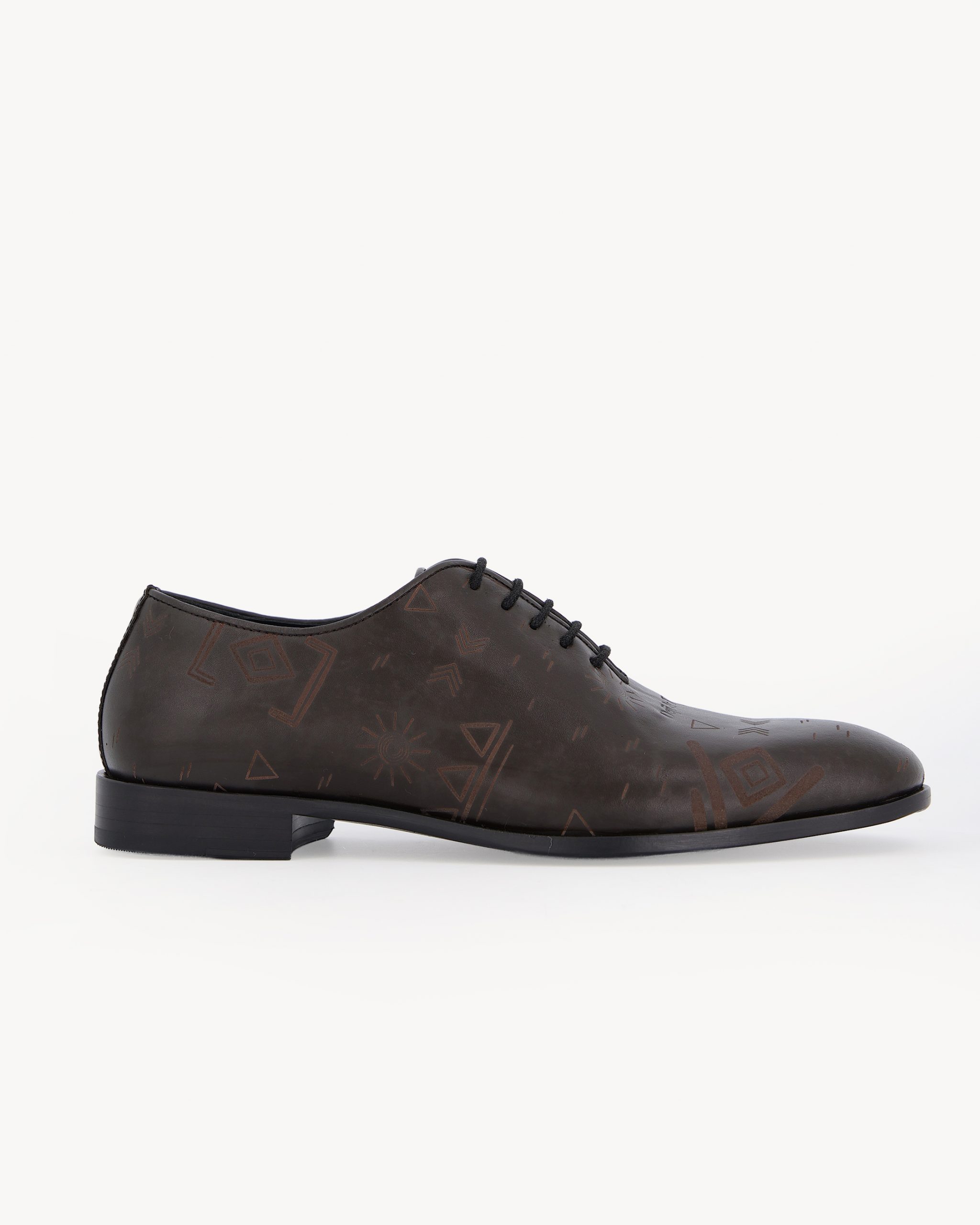 Shop Black Derby Shoe with Alkebulan Pattern | Deji & Kola